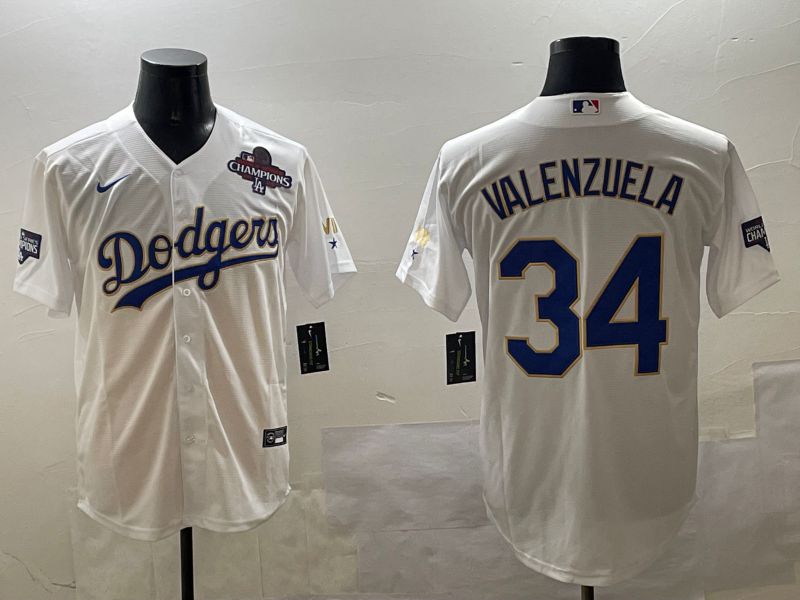 Men Los Angeles Dodgers #34 Valenzuela White blue Gold Game 2025 Nike MLB Jersey style 6->los angeles dodgers->MLB Jersey